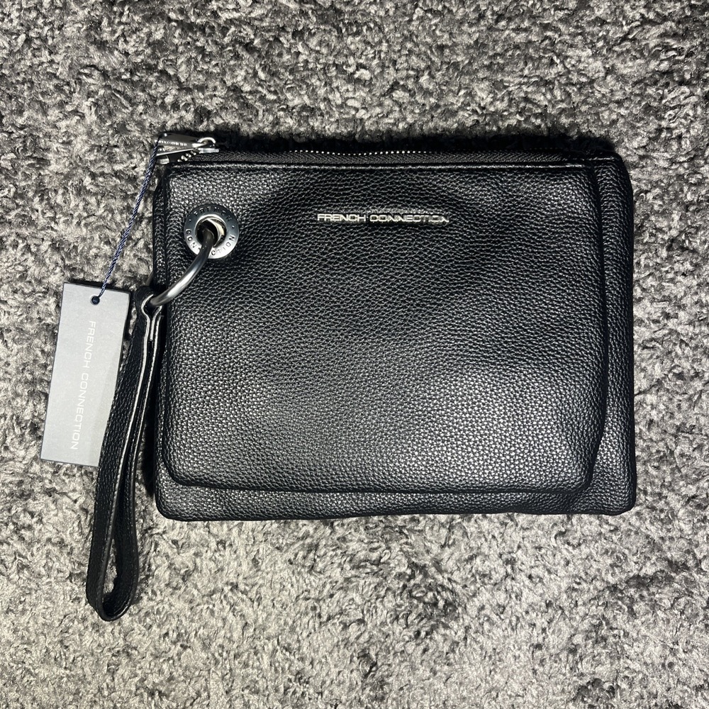 French Connection Lara Pebble Double Slim Pouches-Black-New with Tags-$48 Retail